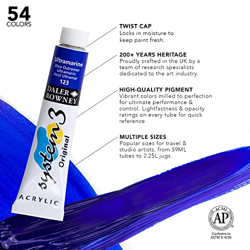 Daler Rowney System3 6-Tube Acrylic Paint Set for Adults - Acrylic Painting Supplies for Artists and Students - Acrylic Paints for Murals Canvas and More - Art Paints for Any Skill Set - style: 6 Pack Starter, Medium Body