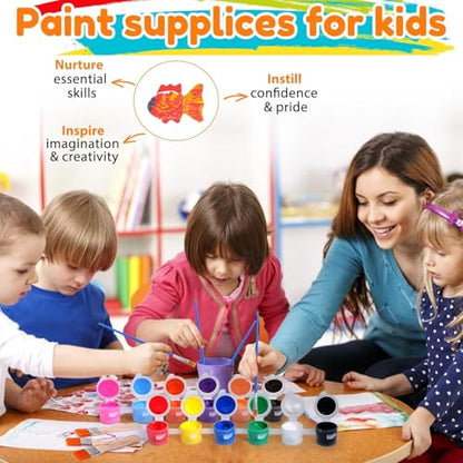 EzaroNexis Mini Acrylic Paint Set for Kids, 25 Pack 12 Colors Washable Kids Paint kit, Perfect for Home Birthday Classroom Party Favors,Painting Canvas,Paper,Wood,Rock & Fabric (350)