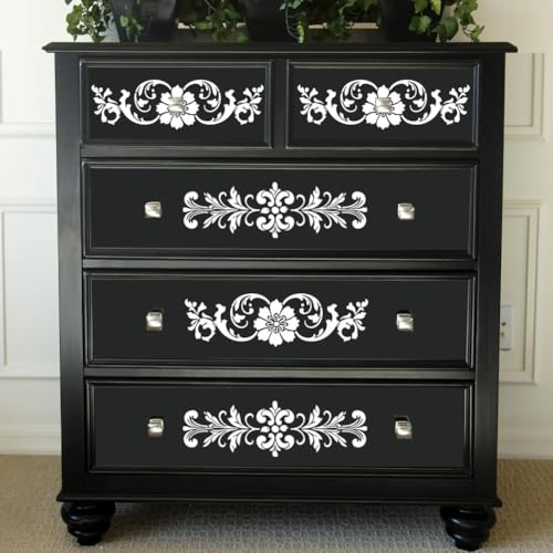 Damask Stencils for Walls 12inch Corner Border Stencil Large Texture Stencils Mixed Medium Layering Templates for Painting on Walls Furniture Canvas Fabric - style: Damask
