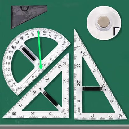 Magnetic Geometry Tool Set Clear Drafting Tools Mathematics Protractor, Triangular Scale Ruler Math Classroom Teaching Measurement Set Oversized Ruler (Transparent 3-Piece Set) - color: Transparent 3-piece Set