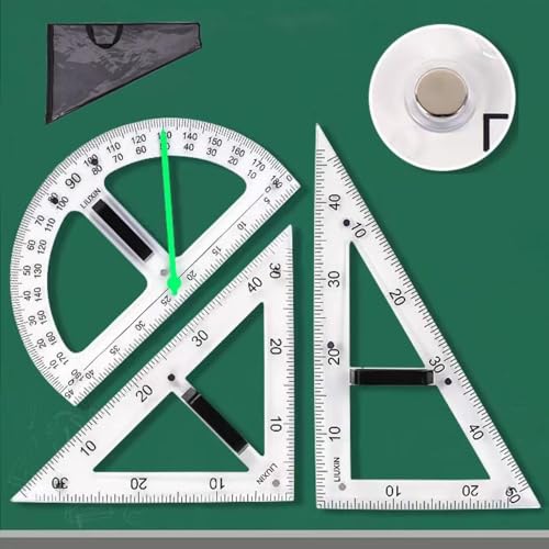Magnetic Geometry Tool Set Clear Drafting Tools Mathematics Protractor, Triangular Scale Ruler Math Classroom Teaching Measurement Set Oversized Ruler (Transparent 3-Piece Set) - color: Transparent 3-piece Set