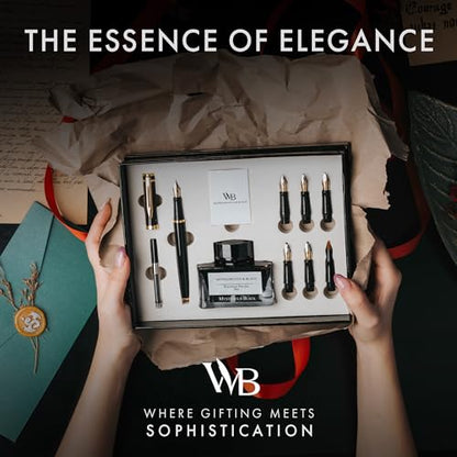 Wordsworth & Black Calligraphy Pen Gift Set, Includes Bottle, 6 Cartridges, Refill Converter, 6 Replacement Nibs, Premium Package, Journaling, Smooth Writing Pens [Black Gold] - color: Black Gold