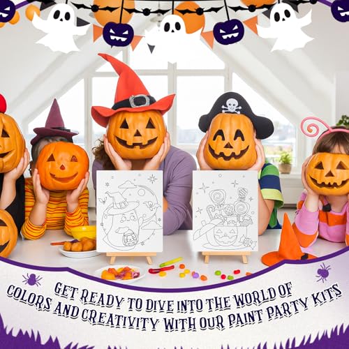 Sherr 96 Pcs 12 Sets Pre Drawn Canvas Kit for Painting Craft Sip and Paint Kit for Adults Pre Printed Canvas Painting Favor for DIY Birthday Gifts Adult's Date Party, 8 x 10 Inches(Halloween) - style: Halloween