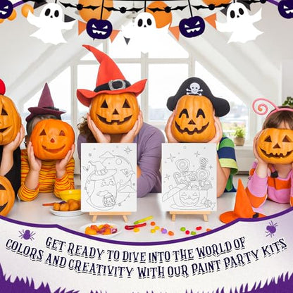 Sherr 96 Pcs 12 Sets Pre Drawn Canvas Kit for Painting Craft Sip and Paint Kit for Adults Pre Printed Canvas Painting Favor for DIY Birthday Gifts Adult's Date Party, 8 x 10 Inches(Halloween) - style: Halloween