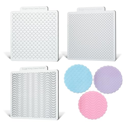 KALAIEN 3 Pack Cookie Embosser Set, Fondant Impression Mats Acrylic Embosser for Fondant Stamps, Texture Sheets for Polymer Clay, Chocolate, Cupcake Topper, Fondant Molds-Style 1 - color: Style 1