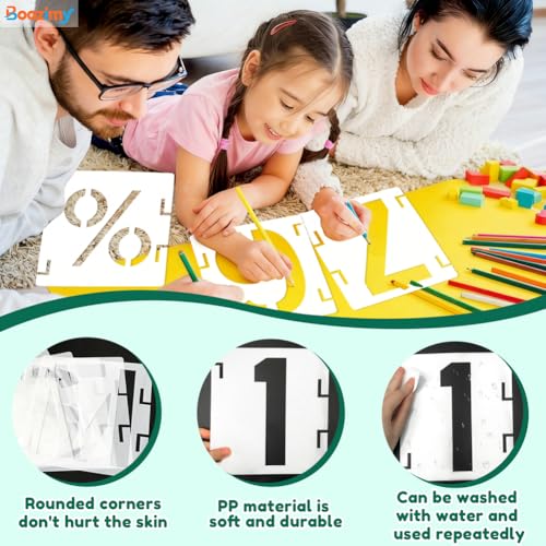 7 Inch 42 Pcs Reusable Letter Number Symbol Stencils, Plastic Painting Templates for Wood Wall Fabric Rock Chalkboard Signage School Door Porch DIY Art Craft Decoration Projects - size: 7 inch（White）