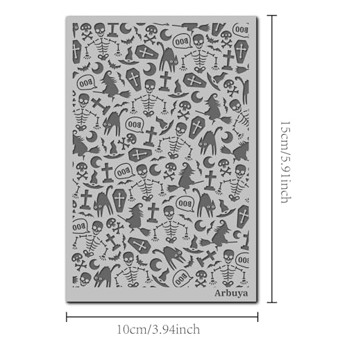Halloween Polymer Clay Texture Mat - Creepy Skelton Witch Cat Texture Sheets for Polymer Clay Earring Charm Jewelry Making, DIY Craft Supplies - style: Skeleton