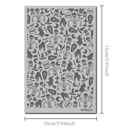 Halloween Polymer Clay Texture Mat - Creepy Skelton Witch Cat Texture Sheets for Polymer Clay Earring Charm Jewelry Making, DIY Craft Supplies - style: Skeleton