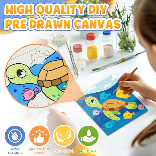 CONDA 12 Pcs Pre Drawn Canvas to Paint 6x6 Inch, Animal Pre Printed Canvas for Painting for Beginners Students, DIY Paint Art Supplies, Painting Canvas Panels and Sip Kit - color: Animal Canvas