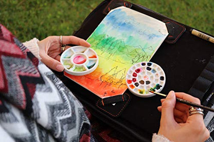 Etchr Mini Palette 37 Wells - Built for Watercolor Acrylic Oil and Gouache Paint - Professional Porcelain Paint Wells and Mixing Palette and Airtight Metal Tin - Perfect Travel Palette