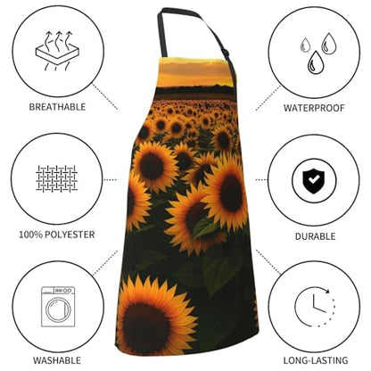 KKdskkds Tribal Boho Geometric Multi-Purpose Adjustable Waterproof Apron With Pocket For Men Women - color: Sunflower Field at Sunset