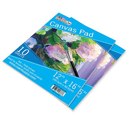 U.S. Art Supply 12" x 16" 10-Sheet 8-Ounce Triple Primed Acid-Free Canvas Paper Pad (Pack of 2 Pads), Canvas Paper for Acrylic Painting