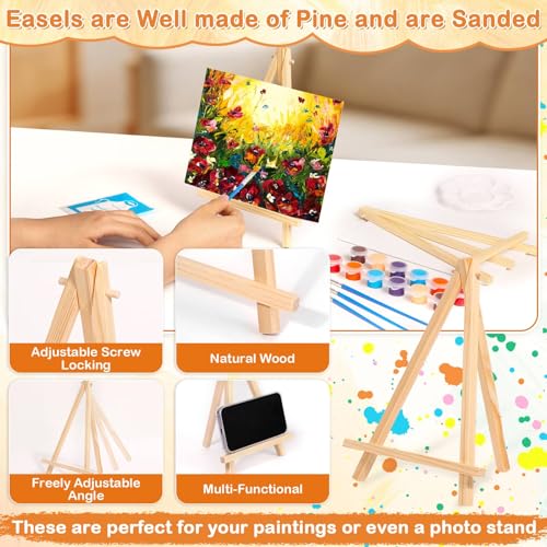 24 PCS Acrylic Paint Set, 2Pack Art Canvas with Easel Stand, 12 Acrylic Paints, 14 Brushes, Palettes, Aprons -Beginner Painting Kit, Mini Painting Canvas with Easel Set, Painting Kits for Adults Party - color: Vibrant Colors-2 pack