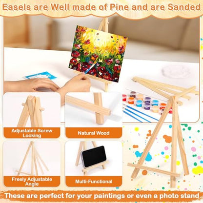 24 PCS Acrylic Paint Set, 2Pack Art Canvas with Easel Stand, 12 Acrylic Paints, 14 Brushes, Palettes, Aprons -Beginner Painting Kit, Mini Painting Canvas with Easel Set, Painting Kits for Adults Party - color: Vibrant Colors-2 pack