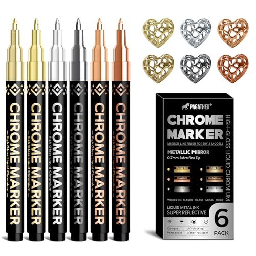 Pagather 6 Colors Chrome Paint Markers, Permanent Mirror Liquid Chrome Pens for Plastic, Metal, Model, Jewelry, Wheel Painting, Touch Up & Repair Kit, DIY Art Projects - style: 6PCS