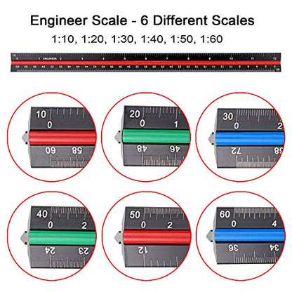 OwnMy 3 Pack 12 Inch Solid Aluminum Triangular Architect Scale Ruler Set, 3-Colors-Groove Architectural and Engineer Scale Metal Ruler Set, Clear Scales Drafting Rulers for Engineer Blueprint Project - style: Imperial Scale