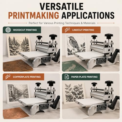 Compact Printmaking Machine,Portable Tabletop Manual Etching Press-Heavy Brayer Ink Transfer Tool-Desktop Flatbed Printing Set for Fine Graphic Art Studio