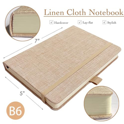 Linen Notebook, College Ruled, Hardcover, Lay Flat, B6, Small, 5x7, Thick, 100gsm, Pink, Journal for Writing - color: B6-Minimalism Pink