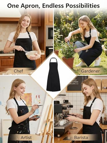 Molaxhome Split Apron with 3 Pockets,Unisex Pottery Apron with Adjustable Strap for Kitchen Ceramics - color: Black