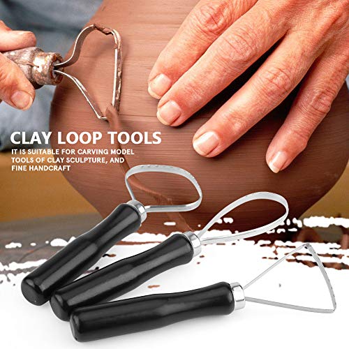 3pcs Pottery Clay Sculpting Tools Big Ceramic Loop Tool with Steel Flat Wire