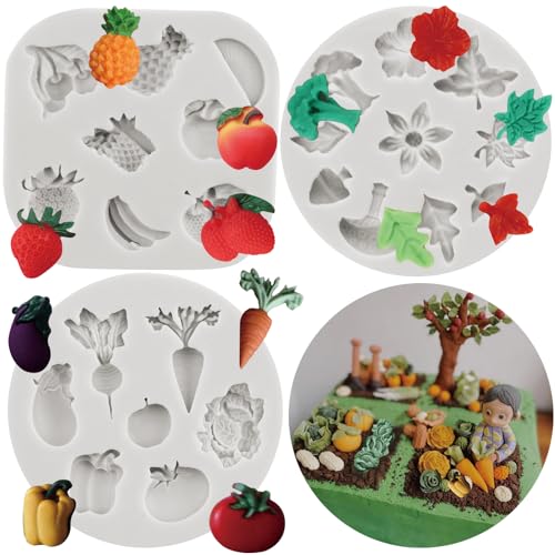 Vegetable Fruit Silicone Mold Radish Tomato Eggplant Cabbage Fondant Molds Strawberry Pineapple Mold For Cake Decorating Cupcake Topper Candy Chocolate Polymer Clay Gum Paste Set of 3 - color: Style D