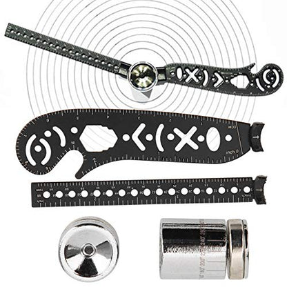 17mm Versatile Drawing Ruler Tool Kit, Iron Multifunctional Drawing Ruler, Innovative Magnetic Compass Rulers for Designers, Artists, Periodical Enthusiasts, Black