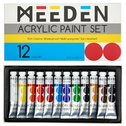 MEEDEN Beginners Acrylic Paint Set: 12 Colors 12ml/0.41 fl oz Heavy Body Art Craft Paints - Non-Toxic Rich Pigment Hobbists Halloween Pumpkin Painting for Adults on Canvas Wood Fabric - color: 12 Colors