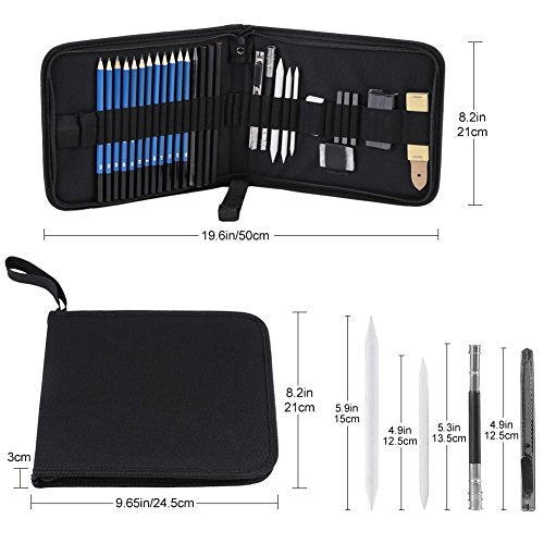33pcs Professional Sketching Drawing Pencils Kit Set Art Supplies Students Painting Tools and Kit Bag Graphite Charcoal Pencils Set