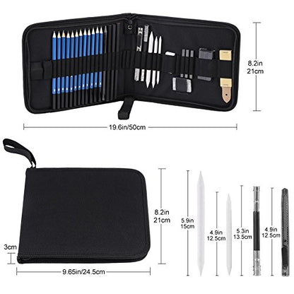 33pcs Professional Sketching Drawing Pencils Kit Set Art Supplies Students Painting Tools and Kit Bag Graphite Charcoal Pencils Set