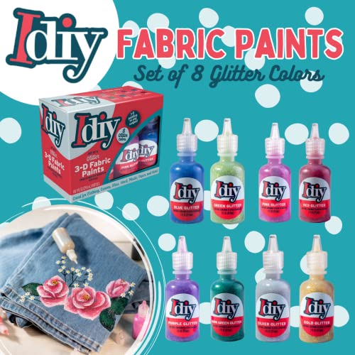 IDIY Glitter Fabric Paint Set - 8 Colors Permanent 3D Fabric Paint for Clothes, Canvas, Wood, Glass & Rock Painting - Non Toxic & Washable for Kids Arts & Crafts, Summer Camp Activities & DIY Projects - color: Glitter