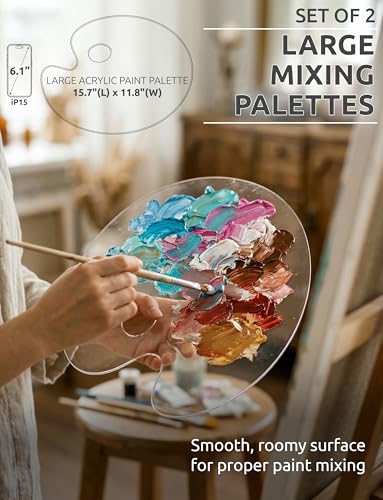 DUGATO Clear Acrylic Paint Palette, 2-Pack Oval Paint Trays, 15.7 x 11.8 in | Big Size Palette, Non-stick Surface, Suitable for Acrylic, Oil & Watercolor - size: Oval Large 15.7 x 11.8 inches 2pcs