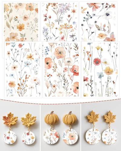Puocaon Flower Clay Transfer Paper - 18 Pcs Flower Botanical Art Design Transfer Sheets for Polymer Clay Colorful Floral Earrings Design Jewelry Making - color: watercolor flower