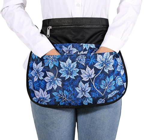Barber Apron with 5 Pockets, Waterproof and Bleach-proof Hair Stylist Apron for Men and Women - color: Blue Leaves