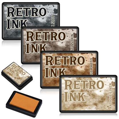 ForraFun 4 Pcs Craft Ink Pads 3.7" x 2.3" x 0.86" Washable Fingerprint Ink Pads Vintage Black, Walnut Stain, Vintage Photo, and Antique Linen for DIY Paper Wood Fabric Scrapbooking Rubber Stamps