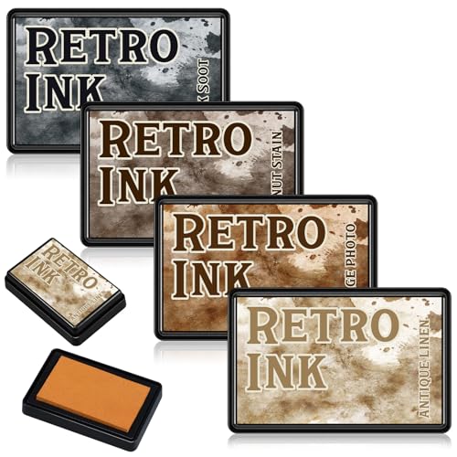 ForraFun 4 Pcs Craft Ink Pads 3.7" x 2.3" x 0.86" Washable Fingerprint Ink Pads Vintage Black, Walnut Stain, Vintage Photo, and Antique Linen for DIY Paper Wood Fabric Scrapbooking Rubber Stamps
