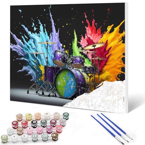 DIY Paint by Numbers,Colorful Racket Drums,Canvas Oil Painting Kit for Kids & Adults,16X20 inches Drawing Paintwork Acrylic Pigment,for Home Living Room Decorative Painting Frameless - color: Music-11, size: 16''x20''(Frameless)