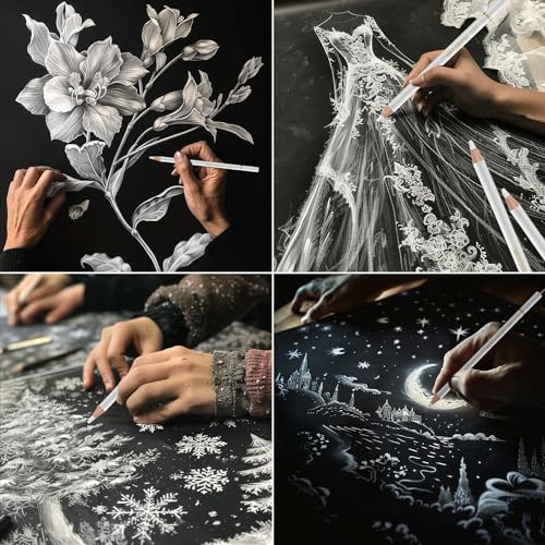 Aenir White Charcoal Pencils, Pack of 12 Charcoal Drawing Pencils, Charcoal Pencils for Artists, Art Supplies for Drawing and Highlighting. - color: White
