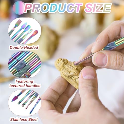 MECCANIXITY 6 Pcs Wax Carving Tools Stainless Steel Wax Carving Sculpting Tools with 5ml Silicone Container Jar for Modeling Shaping, Rainbow - color: Rainbow