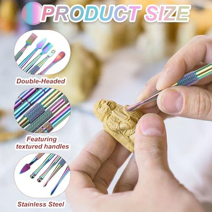 MECCANIXITY 6 Pcs Wax Carving Tools Stainless Steel Wax Carving Sculpting Tools with 5ml Silicone Container Jar for Modeling Shaping, Rainbow - color: Rainbow