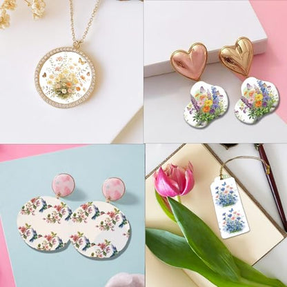 OLYCRAFT 24Pcs Wildflowers Clay Transfer Paper 4 Design Flowerbeds Clay Transfers Paper for Polymer Clays Earring Hummingbird Transfer Sheets Small Ceramic Decal for Earring Jewelry Making - style: Wildflower