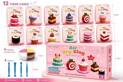 Air Dry Clay for Kids - 12 Dream Dessert Designs Modeling Clay Kit - Model Sculpting Set, Ultra Soft Safe & Non-Sticky | DIY Crafts, School Projects & Party Favors for Boys & Girls