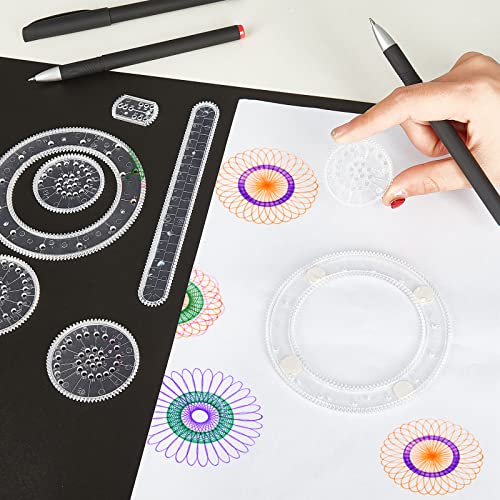 Chivao Spiral Art Kit Circle Stencils Drawing Tool Gear Geometric Ruler Circle Template Drawing Kit Plastic Spiral Curve Stencils with Pens Paper for Back to School Gifts DIY Crafts Sketch(Classic) - style: Classic