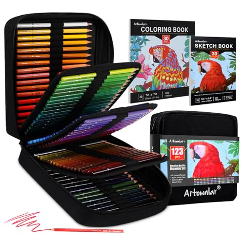 Artownlar Premium120 Colored Pencils, Coloring Book and Sketchbook | Vibrant Color Artists Soft Core | Drawing Sketching Shading for Adults Beginners Kids | Art Supplies Set Gift Case