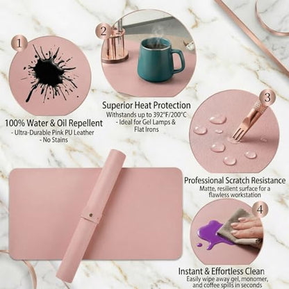 2 PCS Nail Art Table Mat, Soft Microfiber PU Leather Nail Pad, Foldable Nail Art Rest Pad, Reusable Nail Mat for Table Desk, Acrylic Nail Desk Mat for Nail Cushion (Pink and White) - color: Pink and White