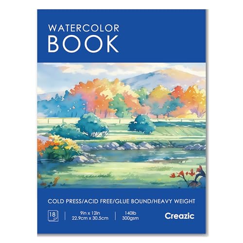 Creazic Watercolor Paper Pad, 9"x12" Water Color Paper (140lb/300gsm, 18 Sheets) - Artist Grade for Watercolor, Acrylic, Gouache & Drawing - Art Sketchbook, Watercolor Journal for Adults & Kids, Blue - color: Blue, size: 9" x 12" Glue Bound