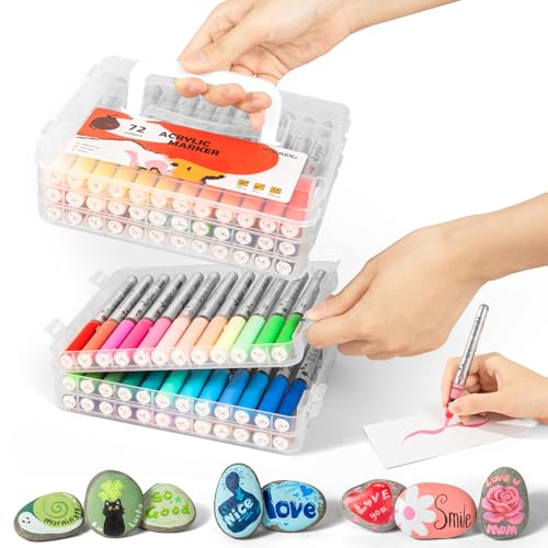 Woomer Acrylic Paint Markers 72 Colors, Auto Liquid Ink Brush Tip | Lightweight, Good-Coverage Acrylic Ink for Smooth Layers + Easy Corrections with Less Buildup, Water-based Dries Waterproof - color: 72 Colors