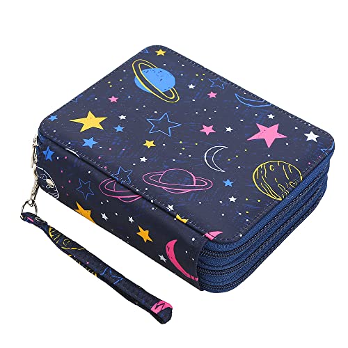 Portable Colored Pencil Case-72 Slots Colored Pencil Case Organizer with Zipper for Watercolor Pens or Markers, Pencil Case Organizer for Artist - color: Moon+Star