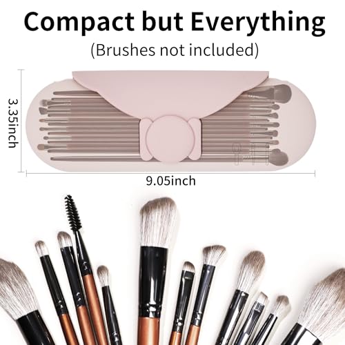 Travel Makeup Brush Holder with Cleaning Pad -Silicone Brush Organizer Case, Magnetic Closure Waterproof Cosmetic Bag for Easy Storage & On-the-Go Cleaning (9.05 Inch) - color: Pink