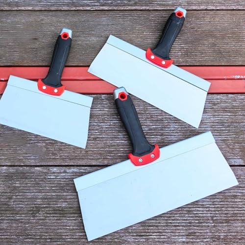 Drywall Knife 3pcs/Set, Stainless Steel Taping Knives Kit Includes 8'', 10'', 12'' Tools, Perfect for Drywall Joint Taping, Finishing & Patching - color: Black - E Set