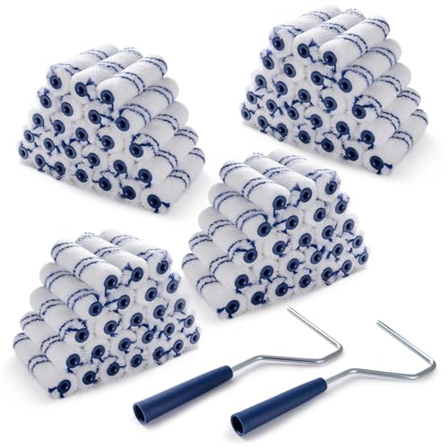 100 Pack 4 Inch Microfiber Paint Roller, Small Paint Roller Covers with 2Pcs Anti Rust Metal Roller Frames, Mini Paint Rollers for House Painting, Wall Painting Tool - size: 4 Inch Paint Roller Kit, 100 Pack